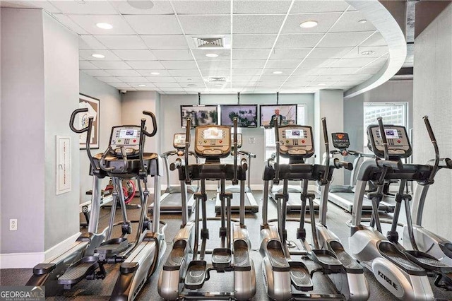 943 Peachtree St NE Unit 902, Atlanta, GA 30309 - exercise room with a paneled ceiling and recessed lighting