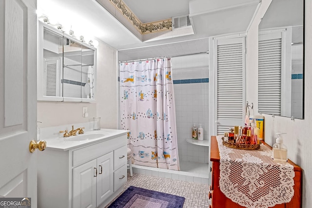 1813 Freeman Rd, Jonesboro, GA 30236 - bathroom featuring vanity, a stall shower, and tile patterned flooring