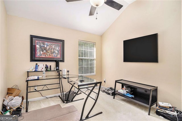 2437 Charleston Pointe Ct SE, Atlanta, GA 30316 - carpeted home office featuring lofted ceiling and ceiling fan