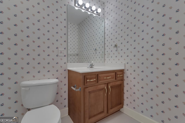 821 Carnellian Ln, Peachtree City, GA 30269 - bathroom featuring wallpapered walls, vanity, and tile patterned floors
