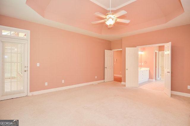 128 Laurel Ridge Dr, Alpharetta, GA 30004 - unfurnished bedroom featuring a tray ceiling, light carpet, access to outside, and ensuite bath