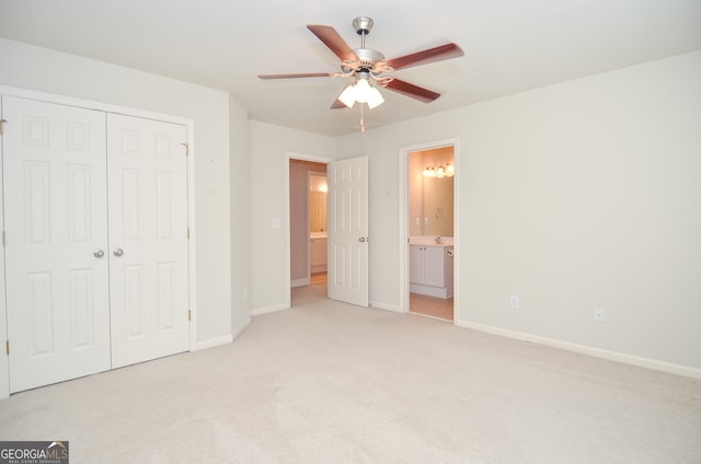 128 Laurel Ridge Dr, Alpharetta, GA 30004 - unfurnished bedroom featuring light carpet, a closet, ensuite bath, and a ceiling fan