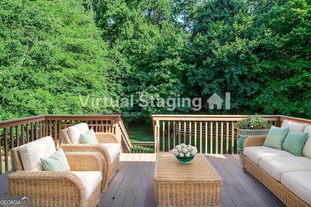 128 Laurel Ridge Dr, Alpharetta, GA 30004 - wooden deck with an outdoor hangout area