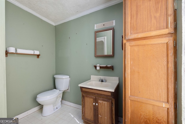 67 Main St, Lumpkin, GA 31815 - half bath featuring vanity, ornamental molding, and a textured ceiling