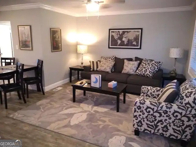 121 N Church St Unit 101, Clayton, GA 30525 - living area with ceiling fan and ornamental molding