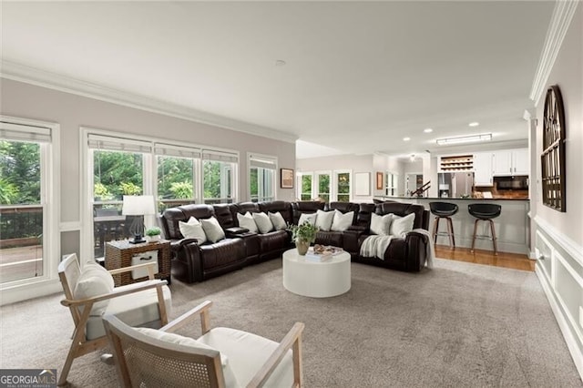 4300 May Apple Dr, Alpharetta, GA 30005 - living area featuring light carpet and crown molding