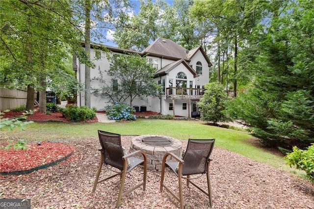 4300 May Apple Dr, Alpharetta, GA 30005 - view of green lawn with an outdoor fire pit and a deck