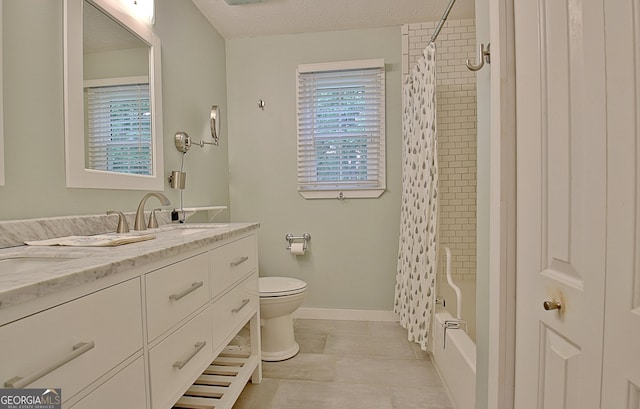 210 Grandchester Way, Fayetteville, GA 30215 - bathroom featuring vanity, tile patterned flooring, healthy amount of natural light, and shower / bath combo with shower curtain
