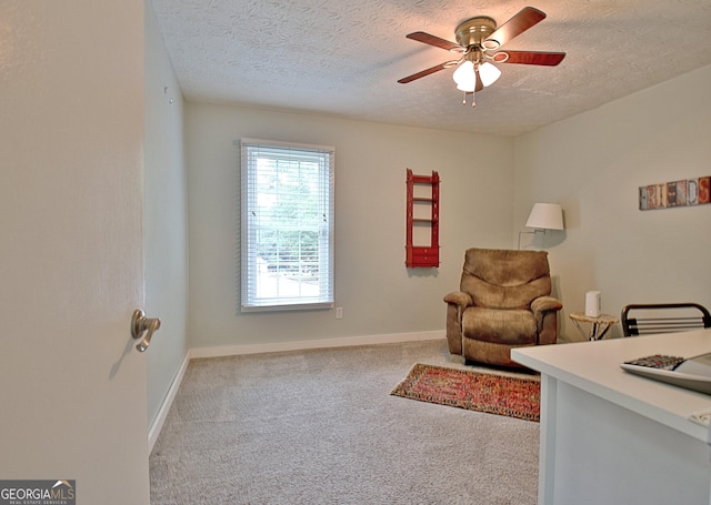 210 Grandchester Way, Fayetteville, GA 30215 - living area featuring a textured ceiling, carpet, and a ceiling fan