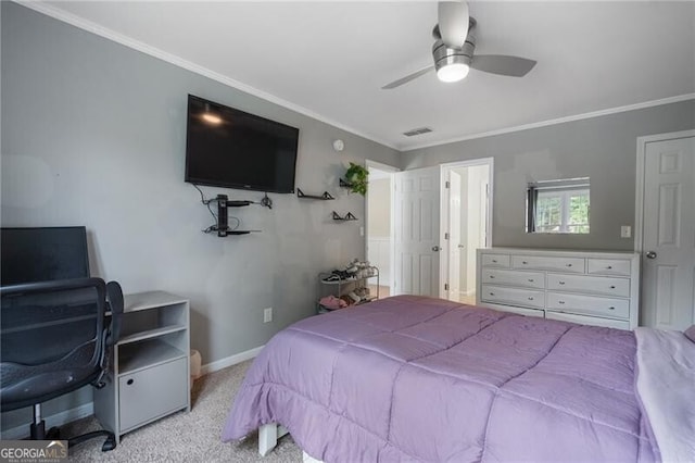 2772 Hillgrove Dr, Dacula, GA 30019 - carpeted bedroom featuring crown molding and ceiling fan