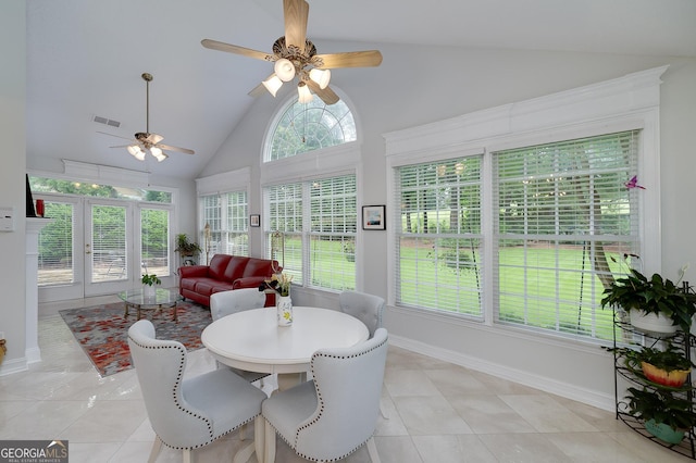 1000 Collingtree Ct, Mcdonough, GA 30253 - sunroom / solarium featuring french doors, high vaulted ceiling, and tile patterned floors