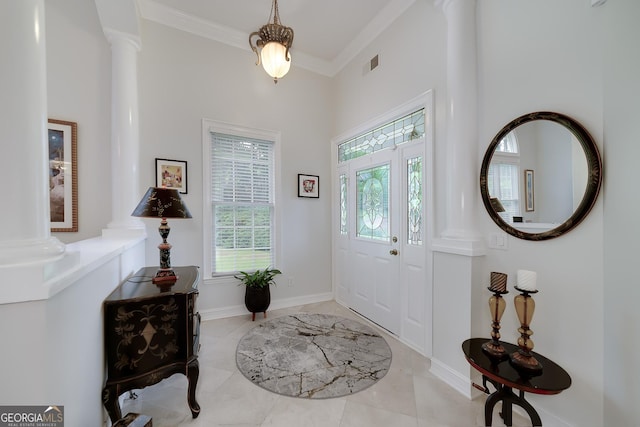 1000 Collingtree Ct, Mcdonough, GA 30253 - entryway with ornate columns, crown molding, and a high ceiling