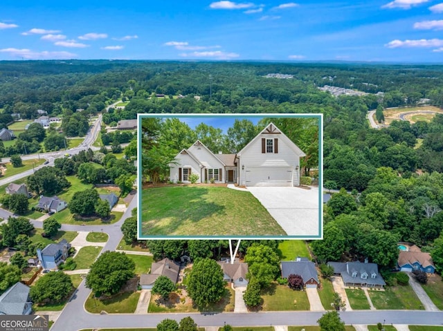4210 Platinum Ct, Hoschton, GA 30548 - aerial view of property and surrounding area featuring property parcel outlined and a heavily wooded area
