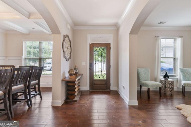 2307 Loughridge Dr, Buford, GA 30519 - entryway with arched walkways, healthy amount of natural light, dark wood-type flooring, and ornamental molding