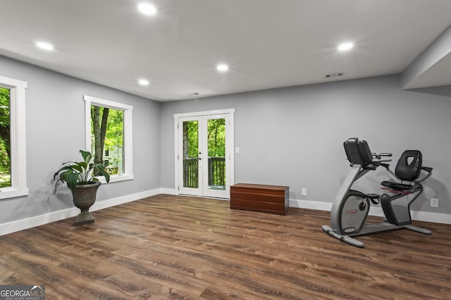 970 Pine Grove Pointe Dr, Roswell, GA 30075 - workout area featuring recessed lighting, wood finished floors, and french doors