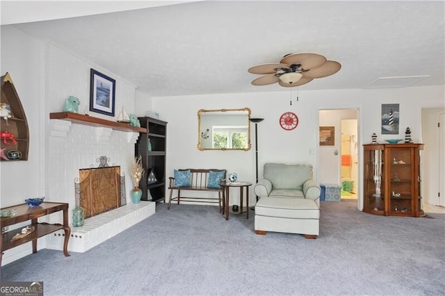 6381 Lakeview Dr, Buford, GA 30518 - living area with ceiling fan and carpet flooring