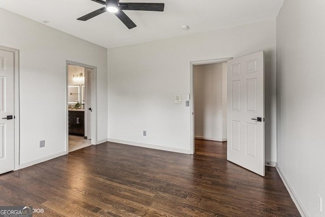 3835 Hickory Branch Trl, Suwanee, GA 30024 - unfurnished bedroom featuring wood finished floors, ensuite bath, and ceiling fan