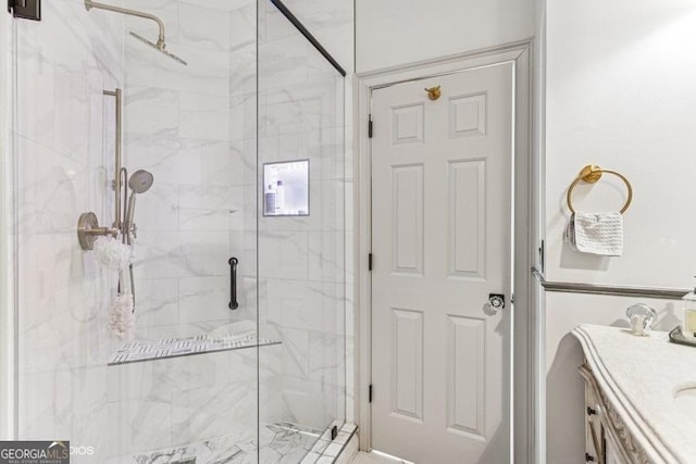 3835 Hickory Branch Trl, Suwanee, GA 30024 - full bath featuring a marble finish shower and vanity