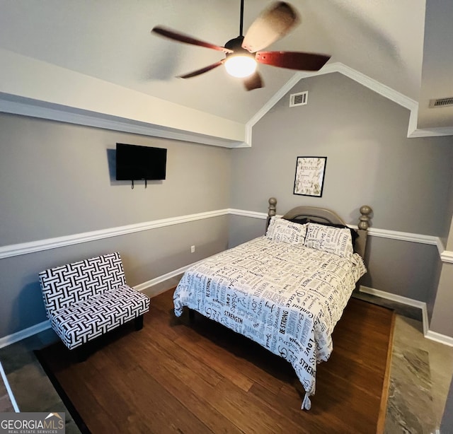 2481 Islands Hwy, Midway, GA 31320 - bedroom featuring wood finished floors, lofted ceiling, and ceiling fan