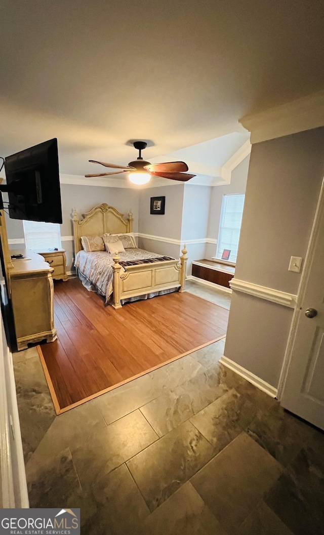 2481 Islands Hwy, Midway, GA 31320 - bedroom with crown molding, ceiling fan, and vaulted ceiling