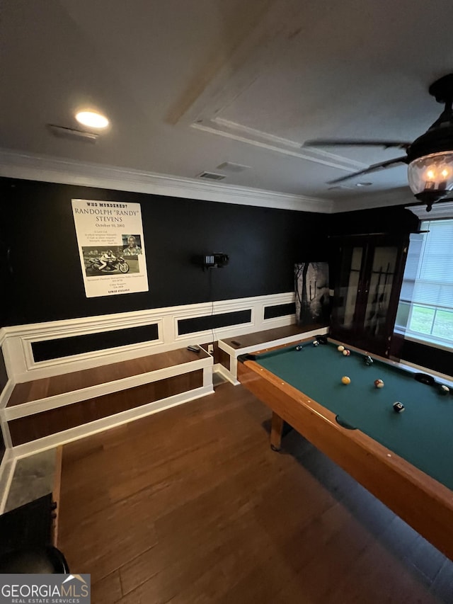 2481 Islands Hwy, Midway, GA 31320 - recreation room featuring ornamental molding, wood finished floors, a wainscoted wall, and billiards table