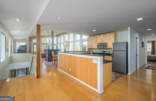 40 Pond Path, Ellijay, GA 30536 - kitchen with appliances with stainless steel finishes, light wood-style floors, recessed lighting, and an island with sink