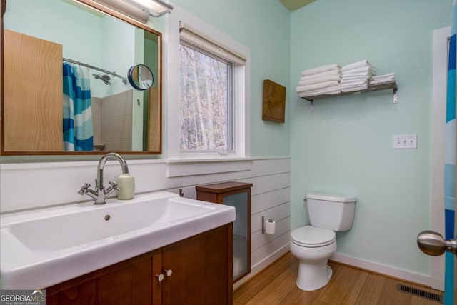 40 Pond Path, Ellijay, GA 30536 - bathroom with wood finished floors, vanity, and a shower with shower curtain