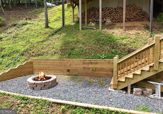 73 Rosiey Ln Unit 356, Blue Ridge, GA 30513 - view of yard featuring an outdoor fire pit and stairway