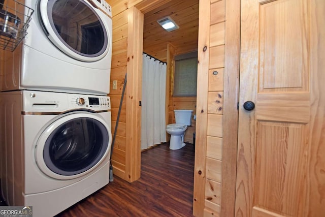 73 Rosiey Ln Unit 356, Blue Ridge, GA 30513 - laundry area with stacked washing machine and dryer and dark wood finished floors