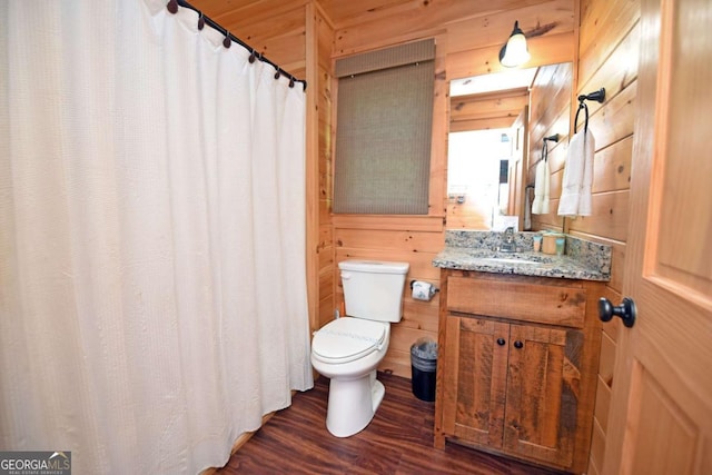 73 Rosiey Ln Unit 356, Blue Ridge, GA 30513 - full bath with wood finished floors, vanity, wooden walls, and curtained shower