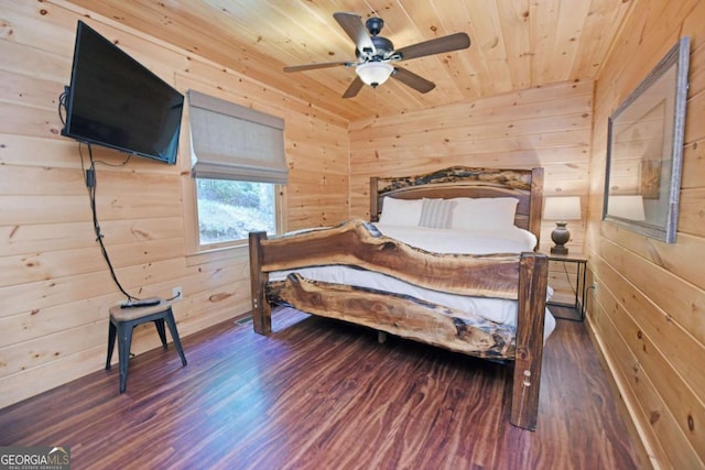 73 Rosiey Ln Unit 356, Blue Ridge, GA 30513 - bedroom with wooden walls, wood finished floors, wood ceiling, and a ceiling fan