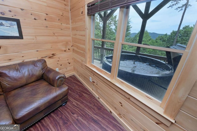 73 Rosiey Ln Unit 356, Blue Ridge, GA 30513 - living area with wood walls, wood finished floors, and a mountain view