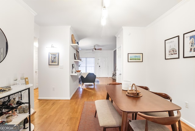 3675 Peachtree Rd NE Apt 24, Atlanta, GA 30319 - dining room with ceiling fan, light wood-type flooring, and crown molding