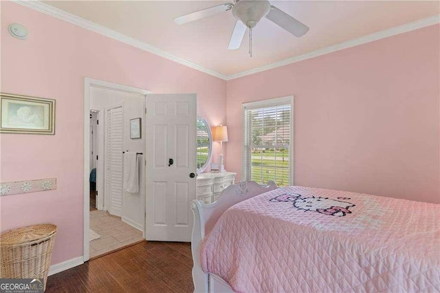 162 Drakes Lndg, Brunswick, GA 31523 - bedroom featuring wood finished floors, ornamental molding, and ceiling fan