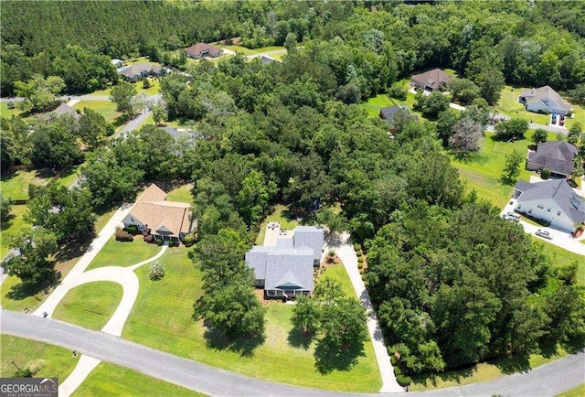 162 Drakes Lndg, Brunswick, GA 31523 - aerial perspective of suburban area featuring a heavily wooded area