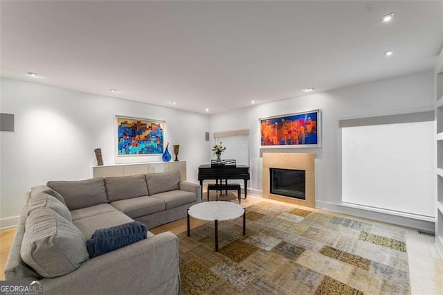 4569 Fountain Dr, Marietta, GA 30067 - living room with recessed lighting and a glass covered fireplace
