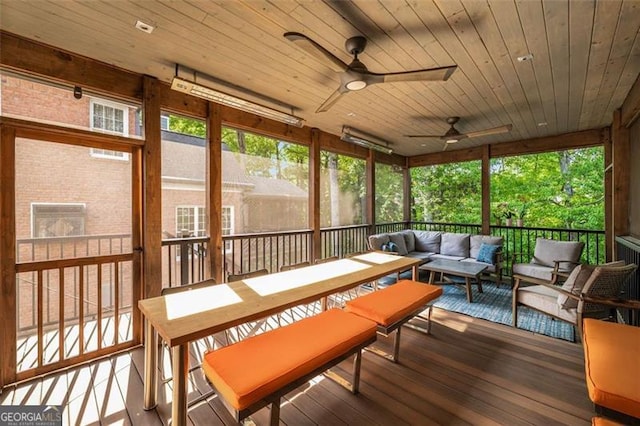 4569 Fountain Dr, Marietta, GA 30067 - sunroom with an outdoor hangout area and a ceiling fan