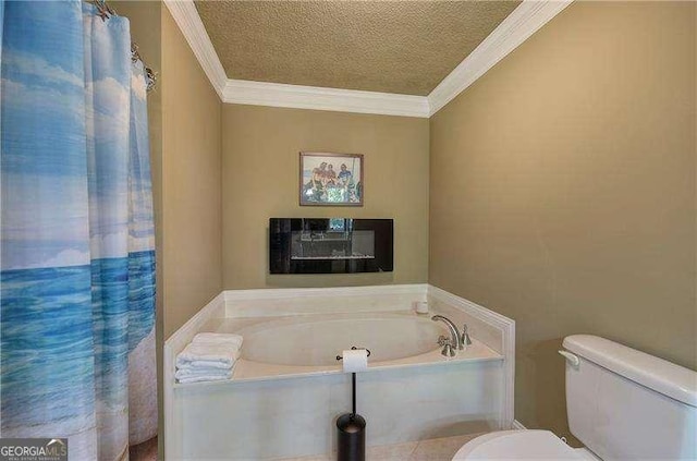 186 Wolverine Dr, Waleska, GA 30183 - bathroom with a bath, a textured ceiling, and crown molding