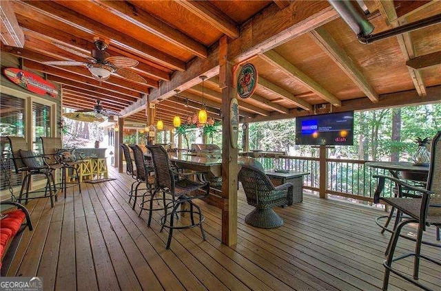 186 Wolverine Dr, Waleska, GA 30183 - wooden terrace with a ceiling fan