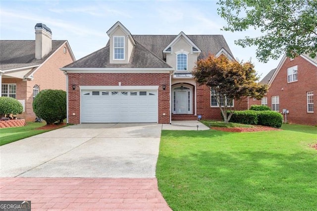 1979 Spivey Vlg, Jonesboro, GA 30236 - traditional-style house with concrete driveway, a garage, brick siding, a front yard, and roof with shingles