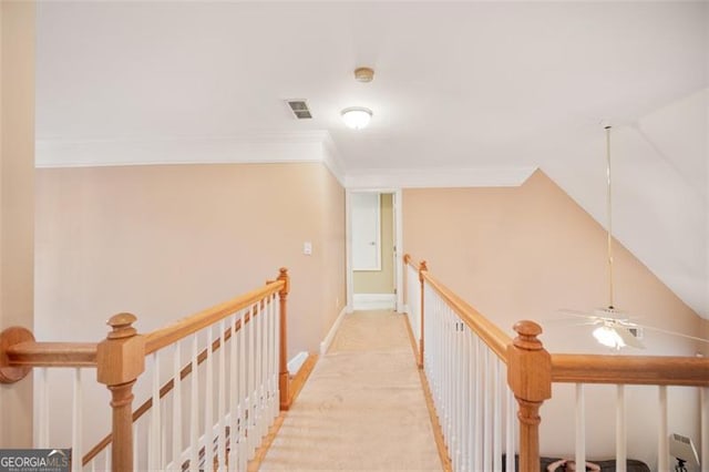 1979 Spivey Vlg, Jonesboro, GA 30236 - hallway featuring an upstairs landing, ornamental molding, and light wood-type flooring