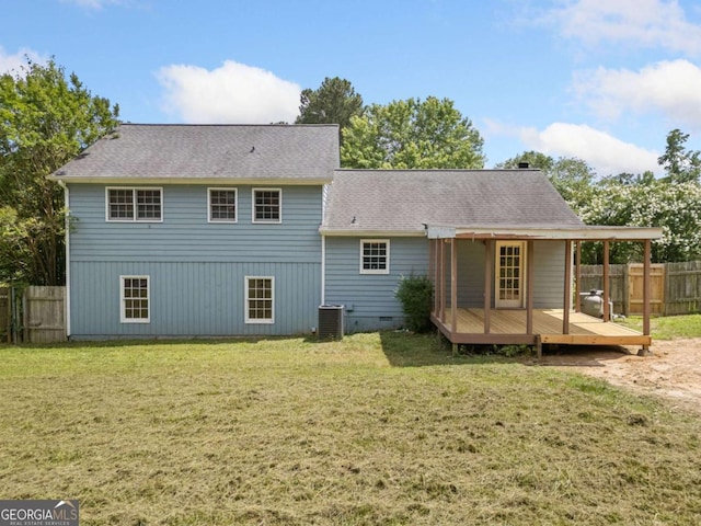 58 6th Ave W, Dallas, GA 30157 - rear view of property featuring a wooden deck, roof with shingles, and crawl space