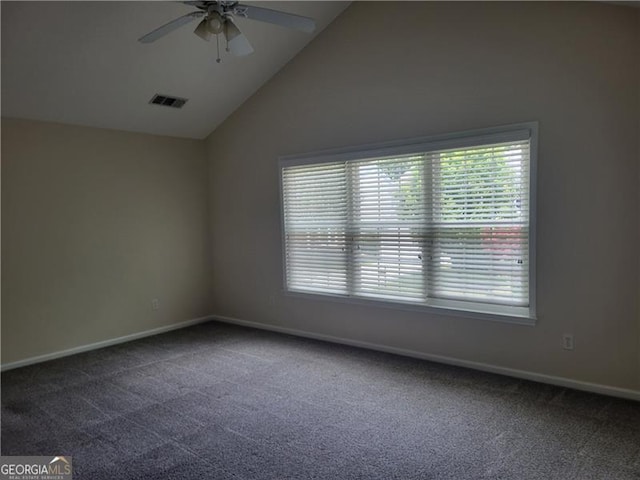 13565 Weycroft Cir, Alpharetta, GA 30004 - empty room featuring a ceiling fan, carpet floors, and vaulted ceiling