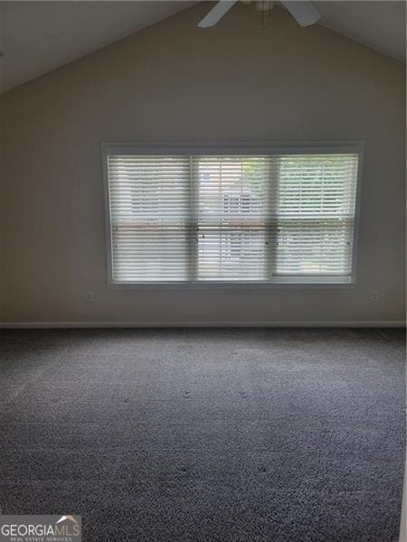 13565 Weycroft Cir, Alpharetta, GA 30004 - carpeted empty room featuring vaulted ceiling and a ceiling fan