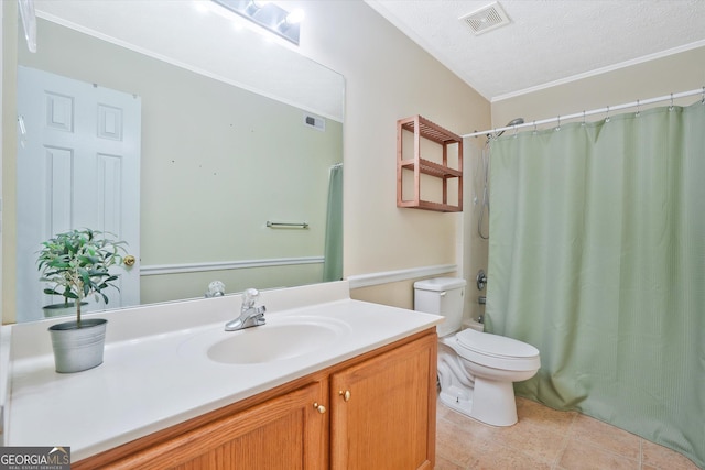 375 Shadetree Ln, Lawrenceville, GA 30044 - bathroom featuring vanity, ornamental molding, a shower with curtain, and tile patterned flooring