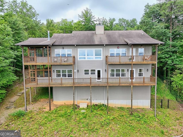 990 Hickory Nut Mountain Rd, Tallulah Falls, GA 30573 - rear view of property with a chimney, a balcony, and a shingled roof