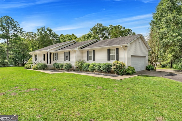 665 Center Of The World Rd, Canon, GA 30520 - single story home featuring driveway, an attached garage, a front lawn, covered porch, and a shingled roof