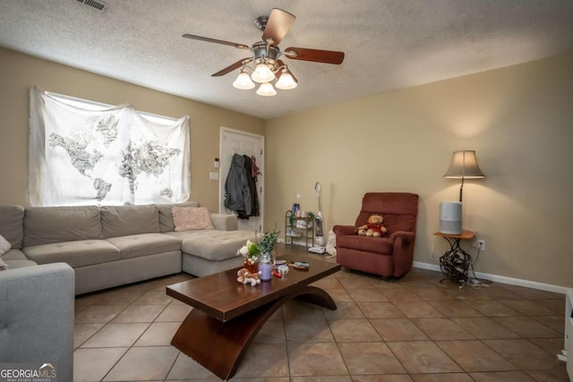 2165 Milledge Ave Unit F4, Athens, GA 30605 - living area featuring ceiling fan, light tile patterned floors, and a textured ceiling