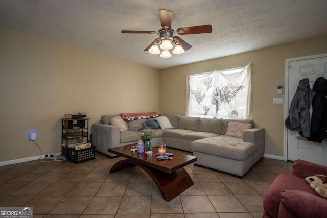 2165 Milledge Ave Unit F4, Athens, GA 30605 - living room with light tile patterned flooring, a ceiling fan, and a textured ceiling
