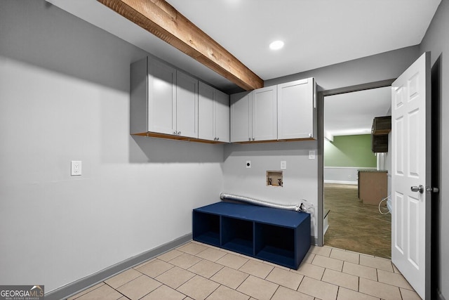 352 Grayson Trl, Hogansville, GA 30230 - washroom with electric dryer hookup, cabinet space, hookup for a washing machine, recessed lighting, and light tile patterned floors